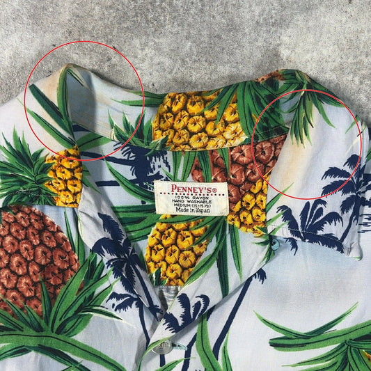 PENNEYS 60s Vintage Pineapple Rayon Hawaiian Shirt Size M