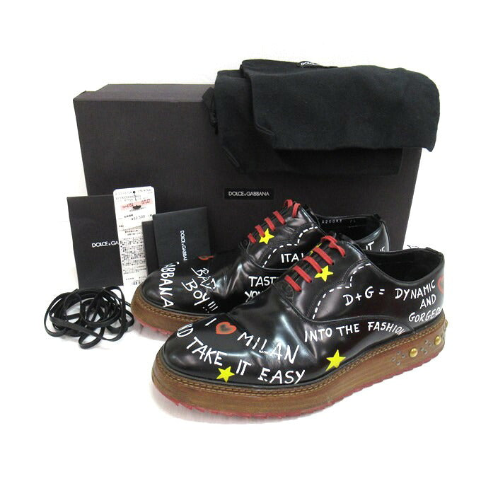 DOLCE&GABBANA Writing Painting Derby Shoes Black Sneakers Size 7 1/2