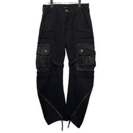 Obelisk Leather Spiral Zip Cargo Pants Black Size 28