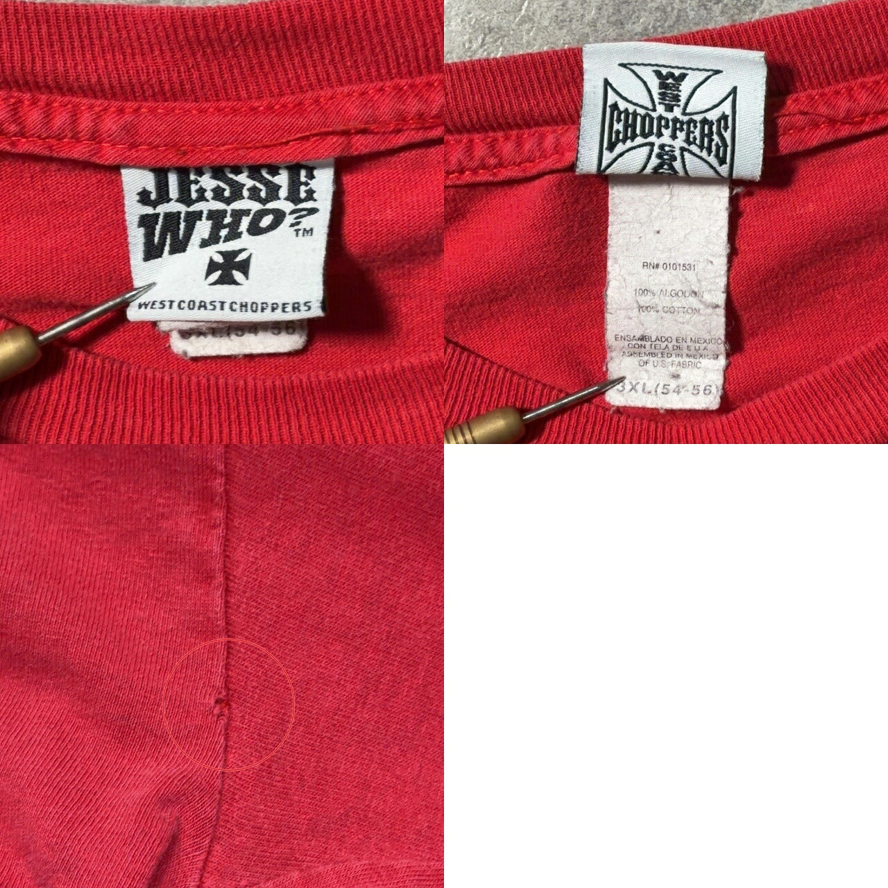 West Coast Choppers 00s Faded Red 4-Print Long Sleeve Tee Size 3XL