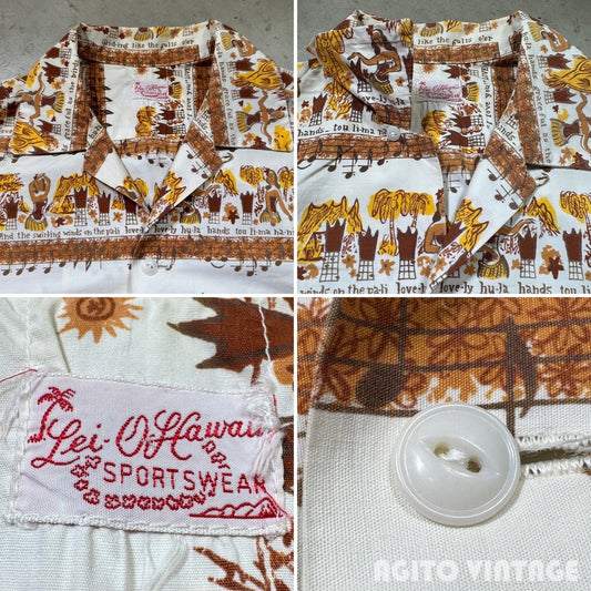 Lei-O-Hawaii 50s Vintage Cotton Hawaiian Hula Girl Shirt Size XL