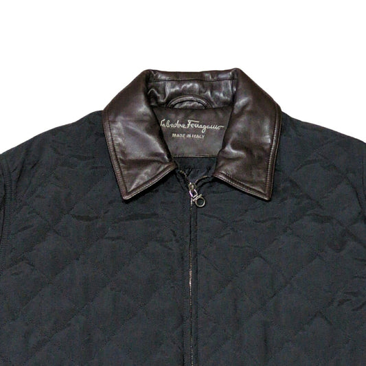 Salvatore Ferragamo 90s-00s Quilted Leather Collar Jacket Size 48