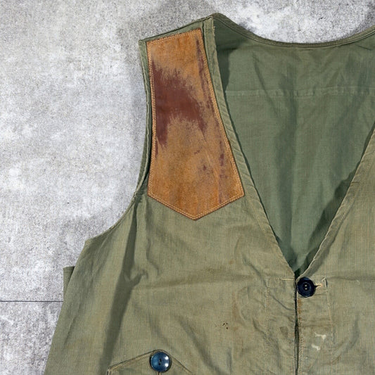 Unknown 50s Vintage Leather Patch Hunting Vest Green Size L