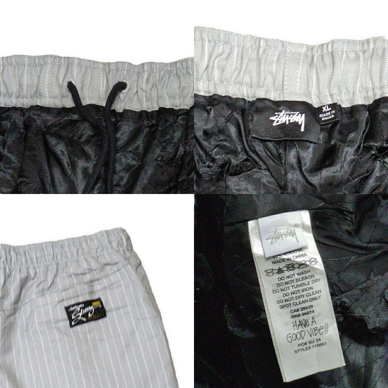 STUSSY Gray Wrinkled Stripe Beach Pants Size XL