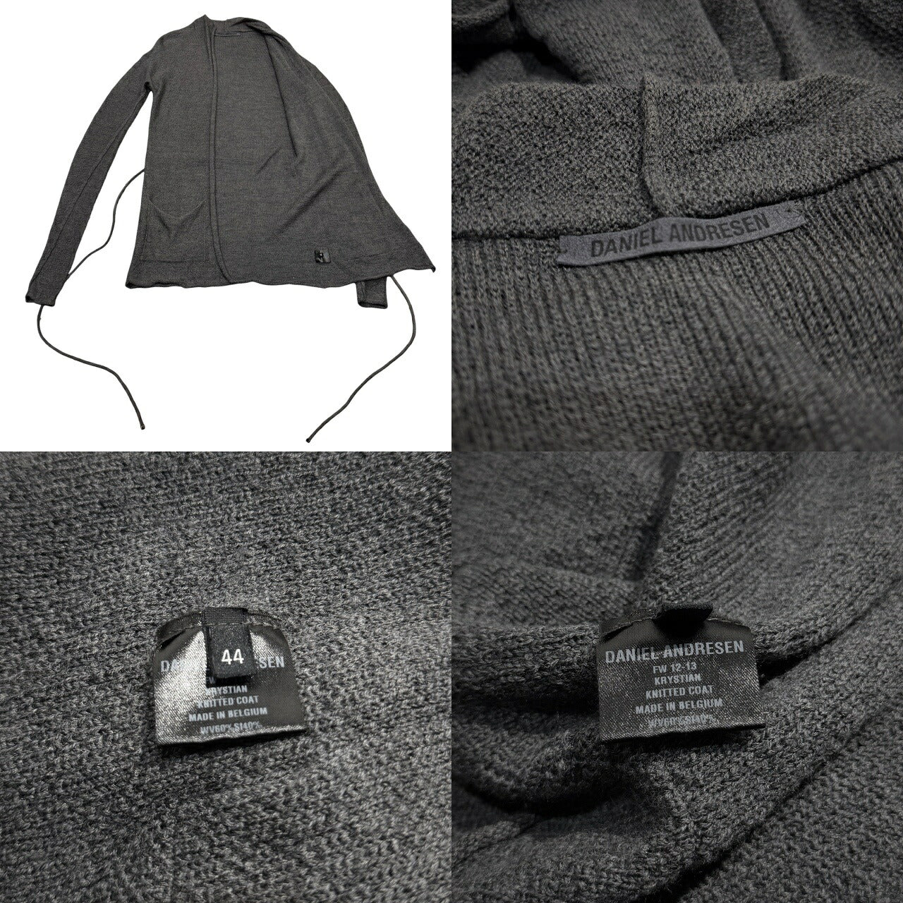 DANIEL ANDRESEN 12AW Gray Virgin Wool Silk Knit Coat Size 44