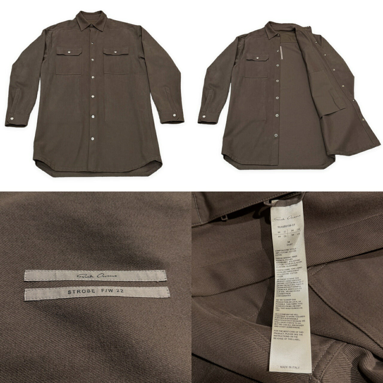 Rick Owens 22AW Strobe Heavy Cotton Jacket Dust Size 44