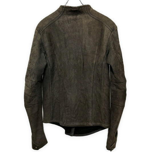 ISAAC SELLAM Brown Mouton Leather Collarless Jacket Size S