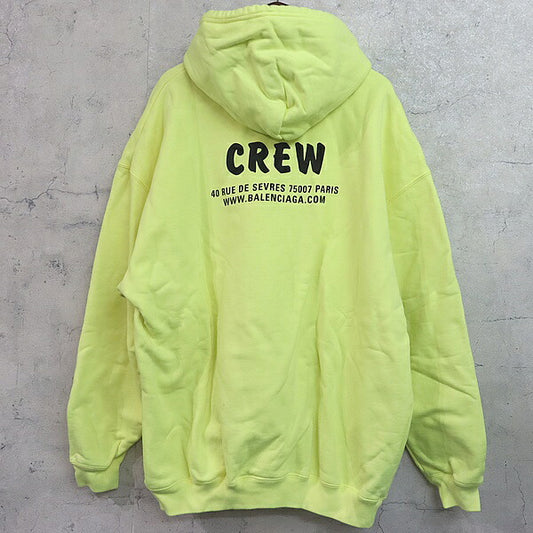 BALENCIAGA 20AW CREW Logo Pullover Hoodie Yellow Size XS
