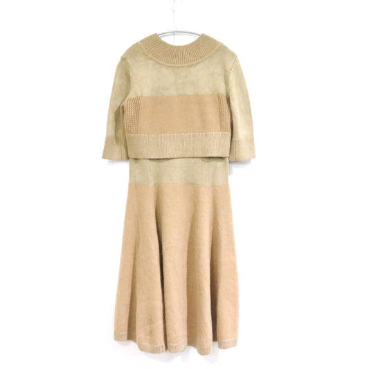 KENZO Short Sleeve Knit Midi Dress Beige AW Size M