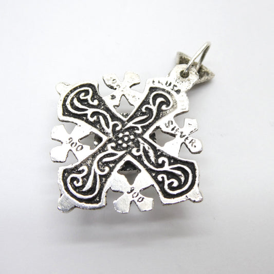Unknown Vintage Jerusalem Cross Blue Stone Pendant Silver