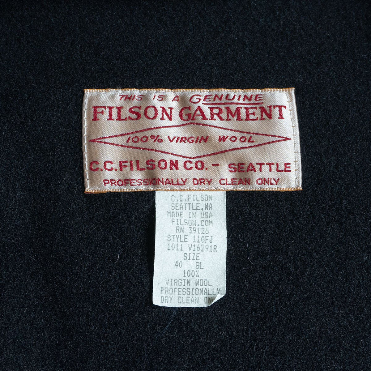 Filson Wool Cruiser Jacket Black Size 40