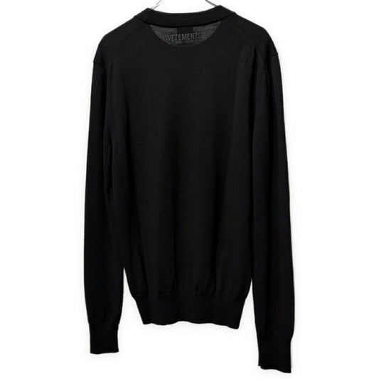 VETEMENTS 21AW Logo Embroidered Merino Knit Black Size XL
