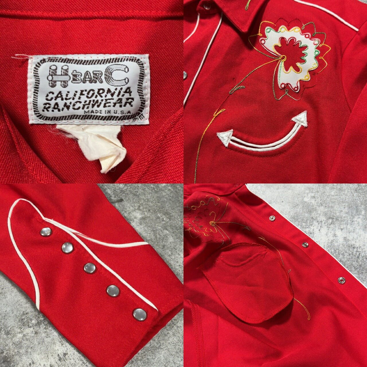 h bar c 70s Embroidered Western Shirt Red