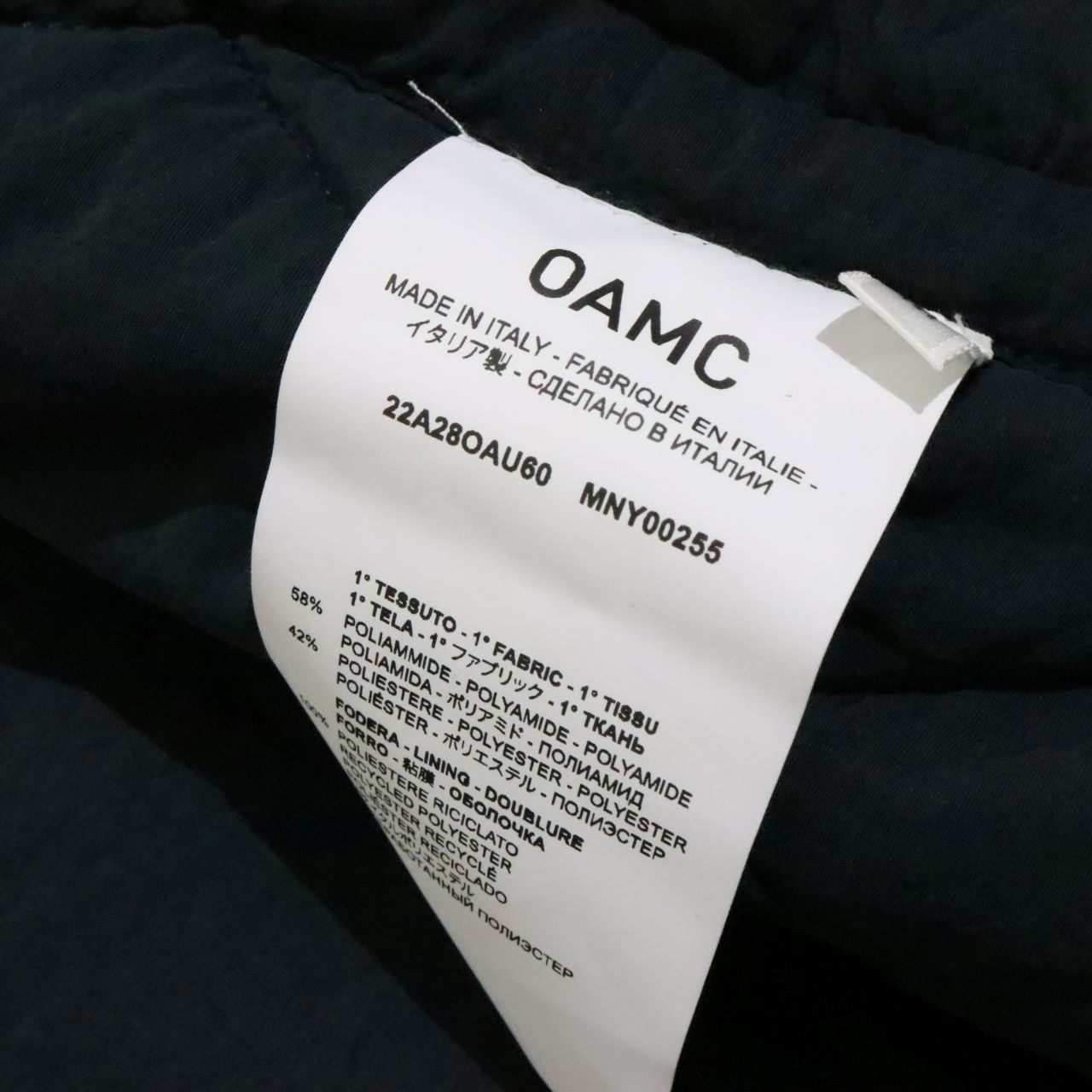OAMC Combat Liner Quilted Jacket Black Size M