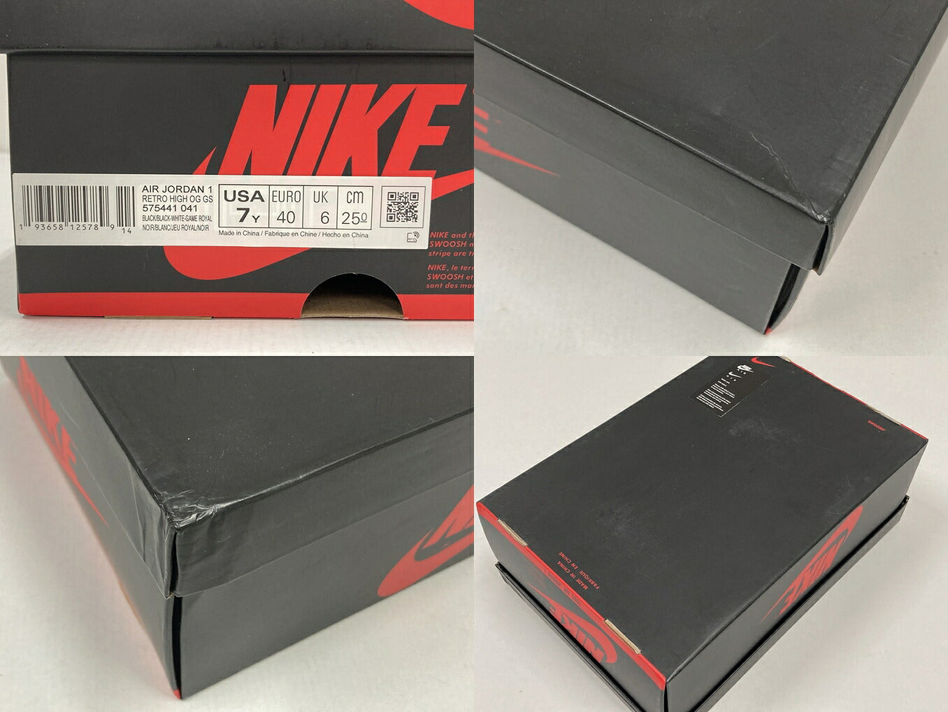 NIKE Air Jordan 1 Retro High OG Toe" Sneakers Size 25cm