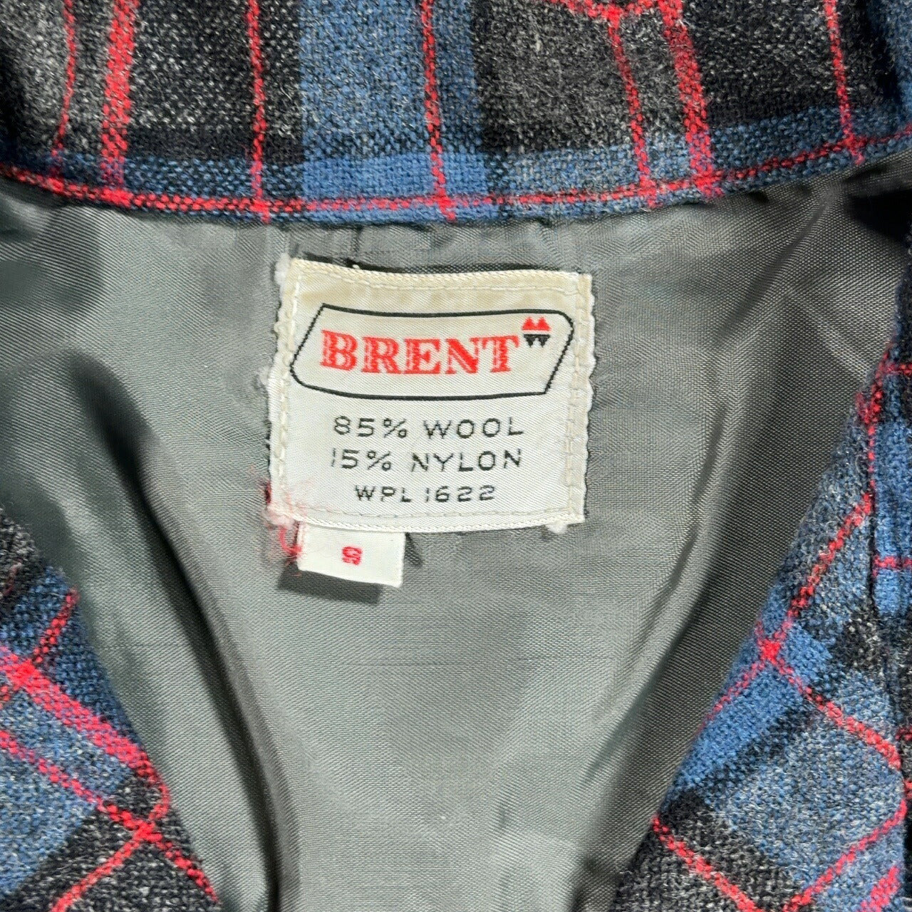 BRENT 60s Wool Check Open Collar Shirt Size S