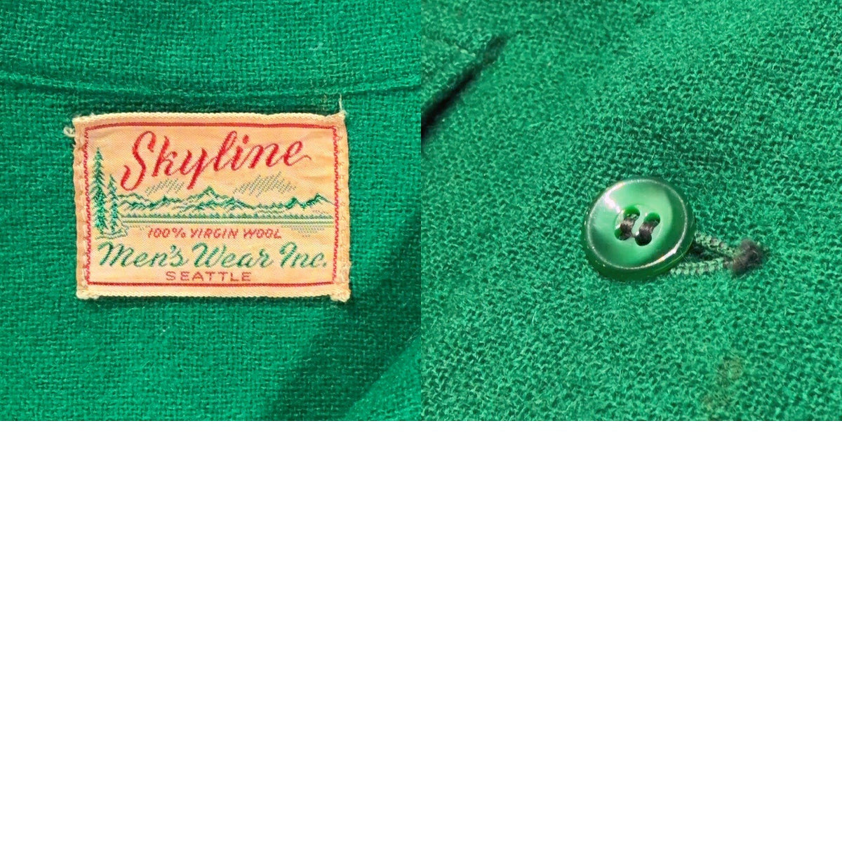 Skyline 50s Vintage Wool Open Collar Shirt Green