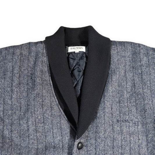 BALMAIN Shawl Collar Wool Jacket Blue Size L