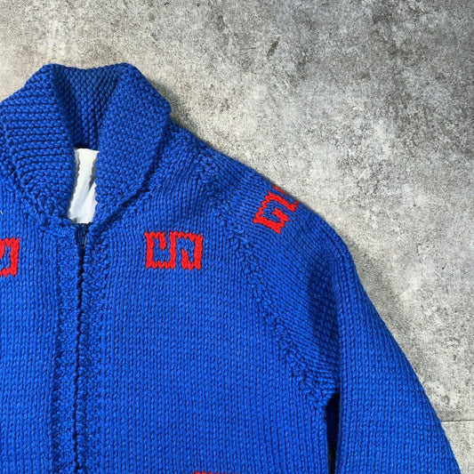 TALON 60s Cowichan Wool Sweater Curling Pattern Blue