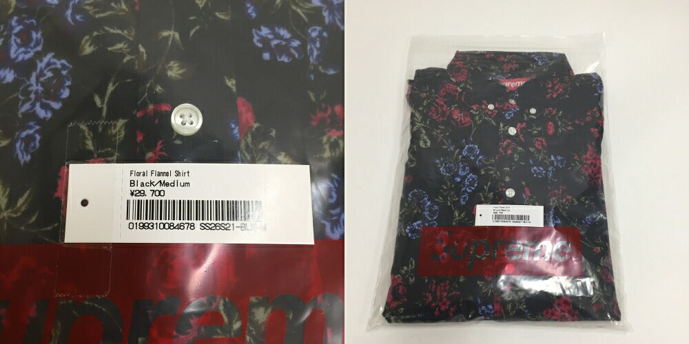 Supreme Black Floral Flannel Shirt Size M