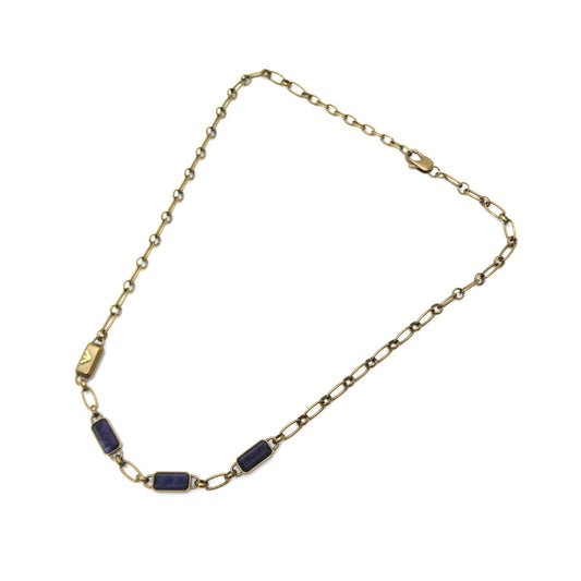 EMPORIO ARMANI Blue Stone Gold Chain Necklace Size ONE SIZE