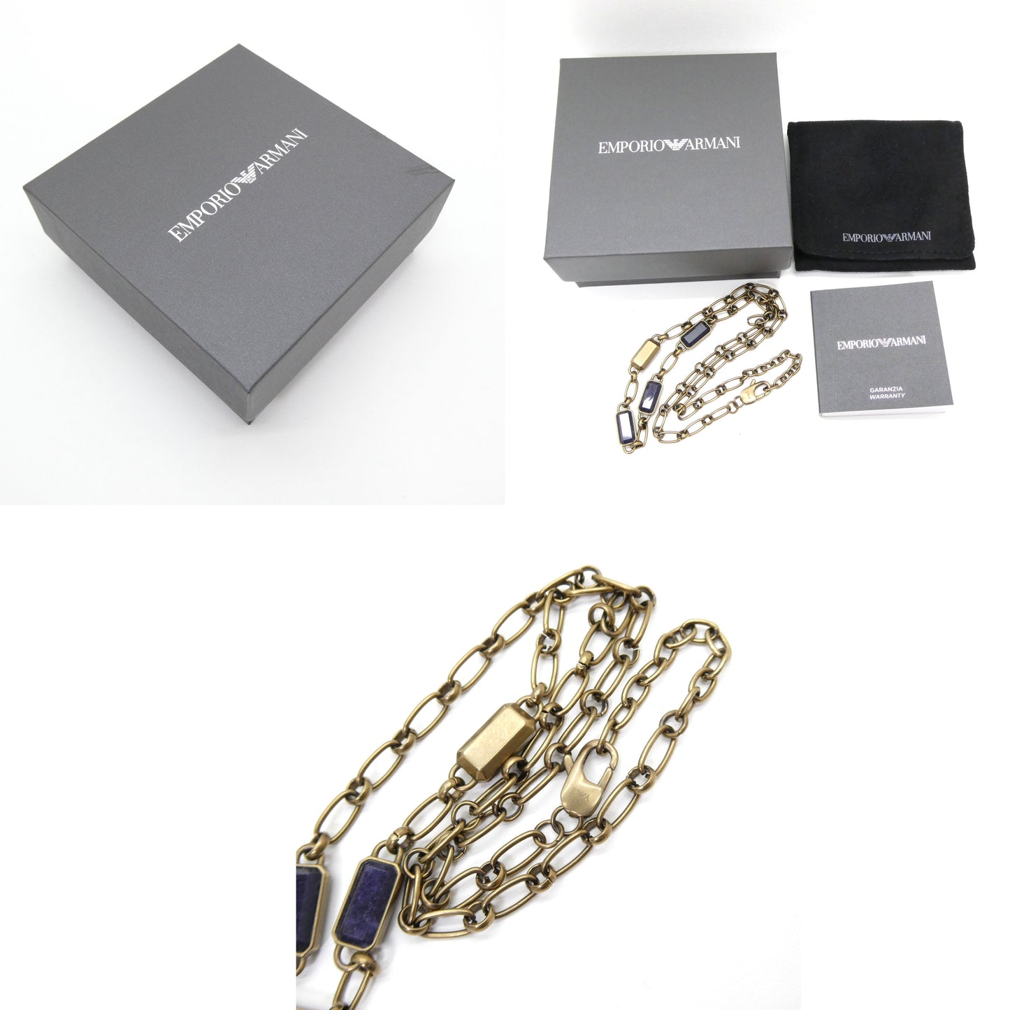 EMPORIO ARMANI Blue Stone Gold Chain Necklace Size ONE SIZE