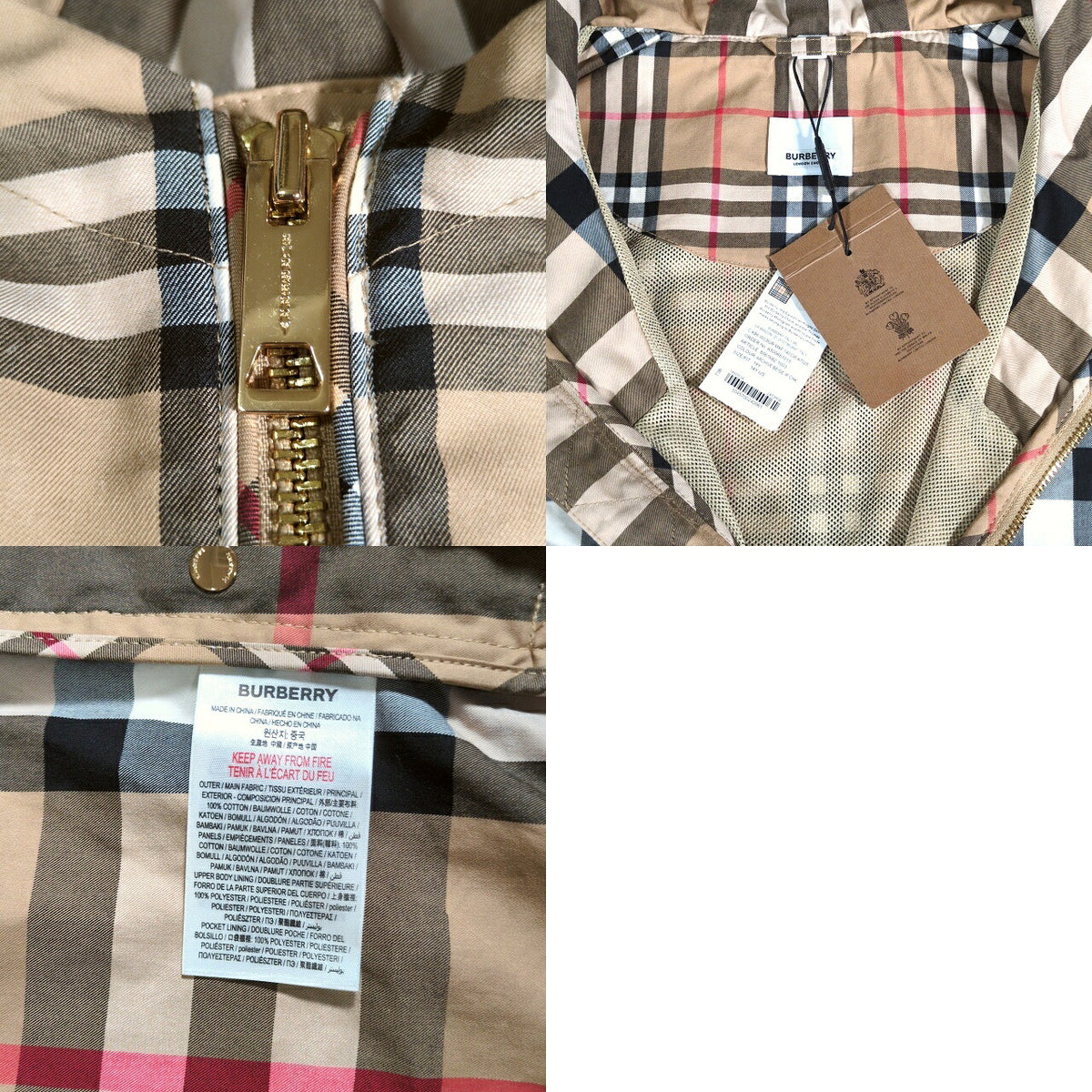 BURBERRY Contrast Check Pullover Hooded Jacket Size 14Y
