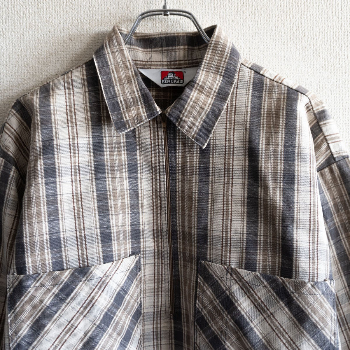 Ben Davis Checked Half-Zip Shirt Size M