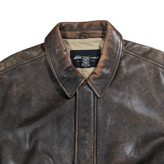 EDDIE BAUER Vintage Collared Leather Dark Brown Jacket Size L