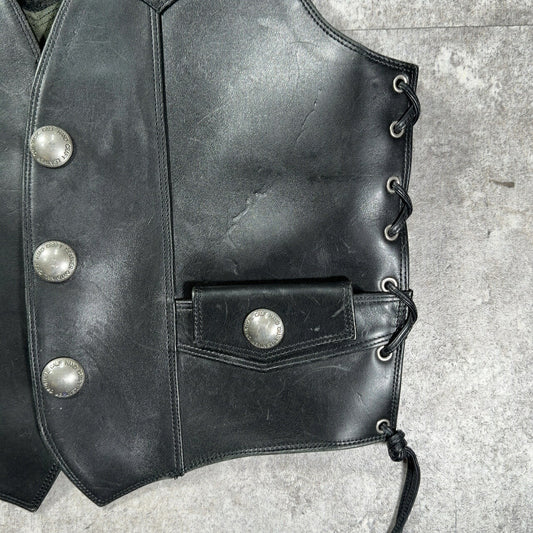 HAND CRAFT LEATHER CALF Woven Leather Vest Black Size 3L