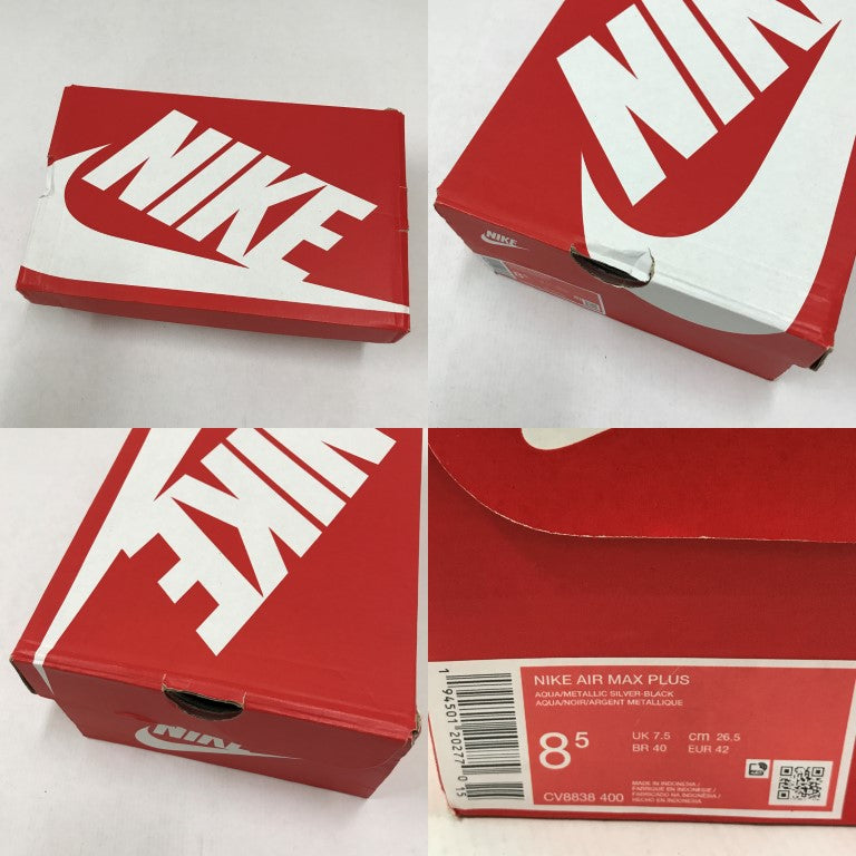 NIKE Air Max Plus Aqua Metallic Silver Sneakers Size 26.5