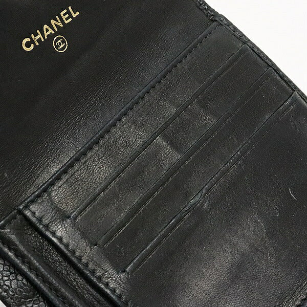CHANEL Black Caviar Skin Coco Bi-fold Wallet Size ONE SIZE