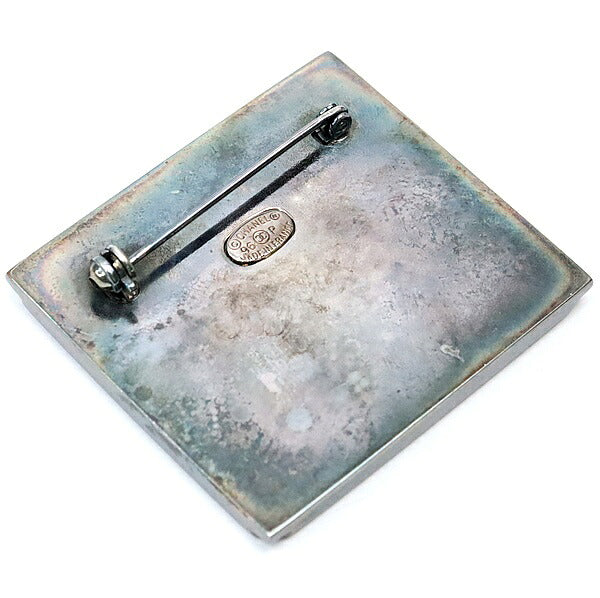 CHANEL Silver Coco Mark Plate Brooch