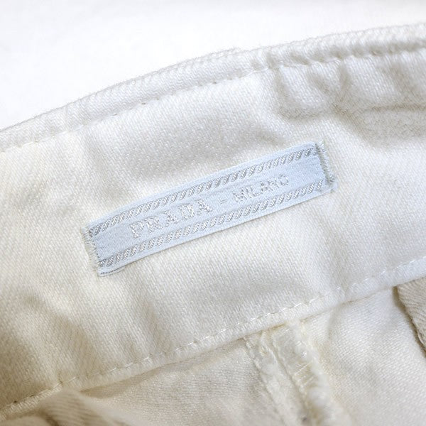 PRADA Triangle Logo Cotton Cargo Shorts White Size M