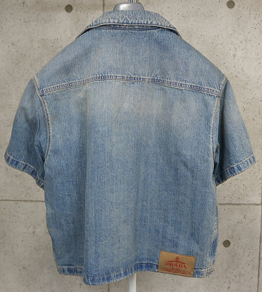 PRADA Denim Short Sleeve Shirt Jacket Blue Size M