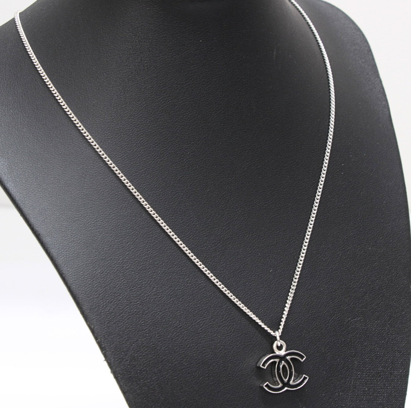 CHANEL Coco Mark Reversible Silver Necklace Size ONE SIZE