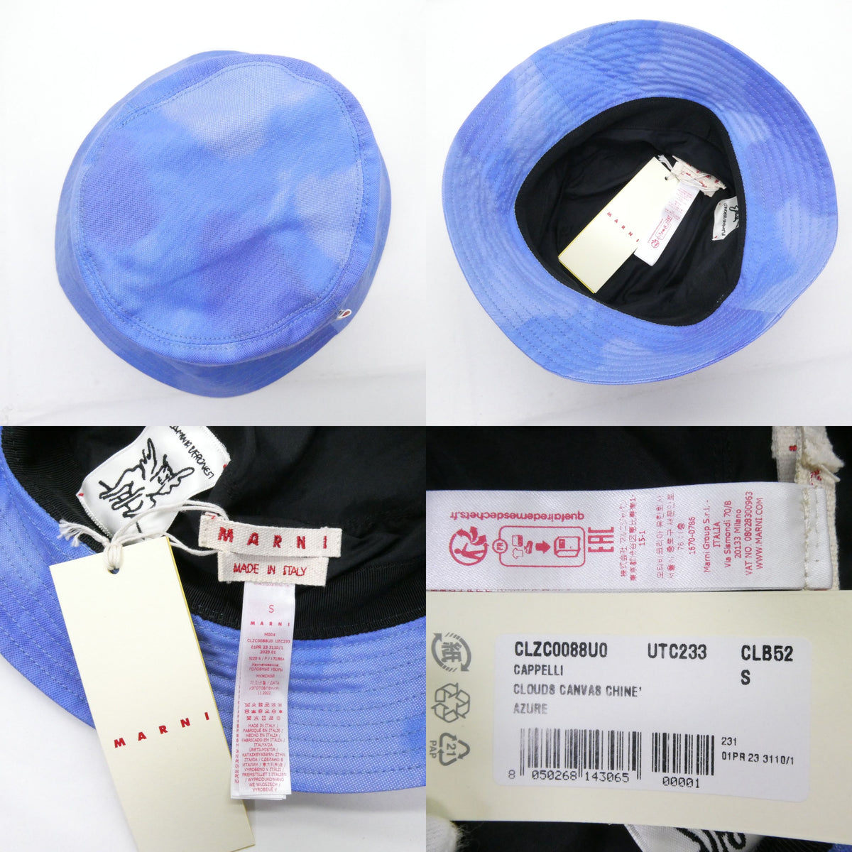 MARNI Canvas Cloud Motif Marble Bucket Hat Blue
