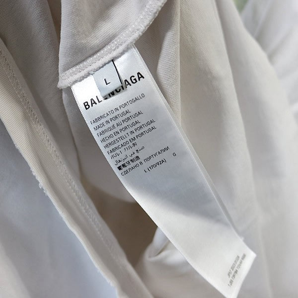 BALENCIAGA Tape Logo Cotton T-Shirt Beige Size L