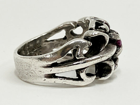 A&G Silver 925 Ruby Fleur Motif Ring Size 18