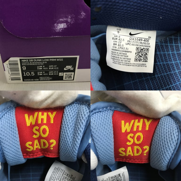 NIKE x Why So Sad? SB Dunk Low Premium Sneakers Size 27