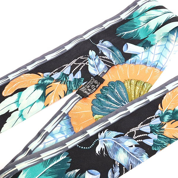 HERMES Brazil Silk Twilly Black Multicolor Scarf Size ONE SIZE