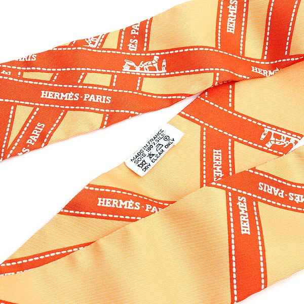 HERMES Bolduc Silk Twilly Scarf Orange Size ONE SIZE