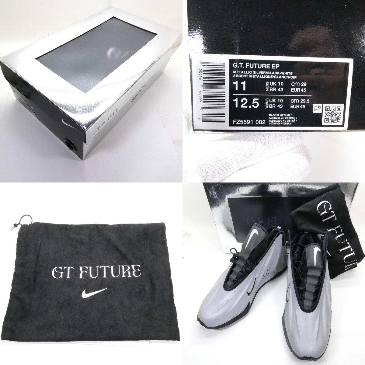 NIKE G.T. FUTURE EP Metallic Silver Sneakers Size 29.0