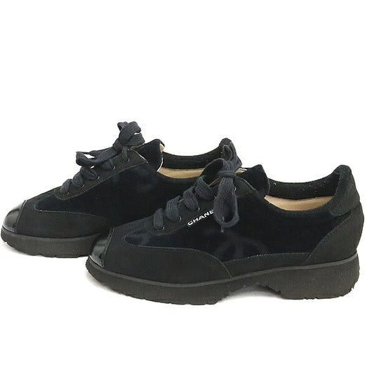CHANEL Vintage Coco Mark Black Velour Sneakers Size 36
