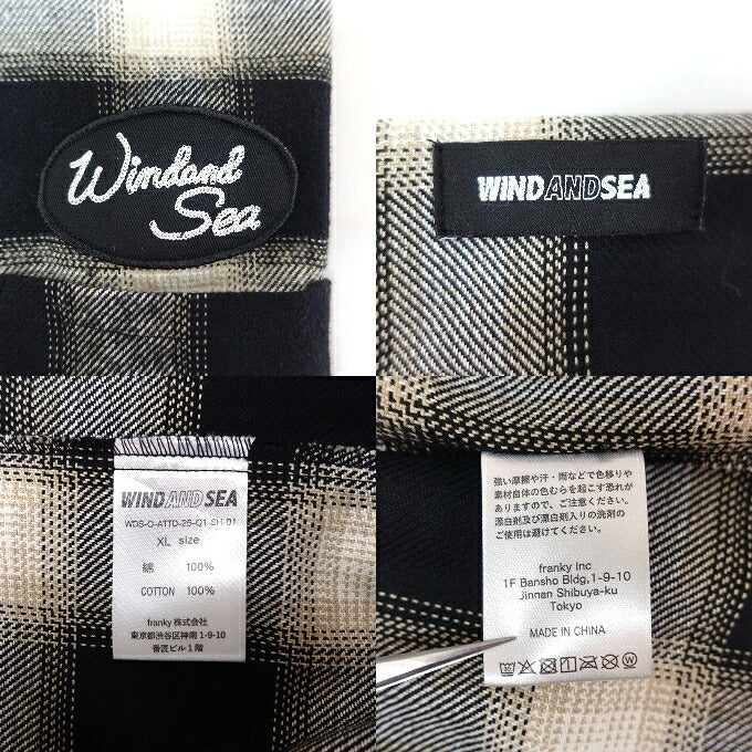 WIND AND SEA Flannel Cotton Shirt Black/White Size XL