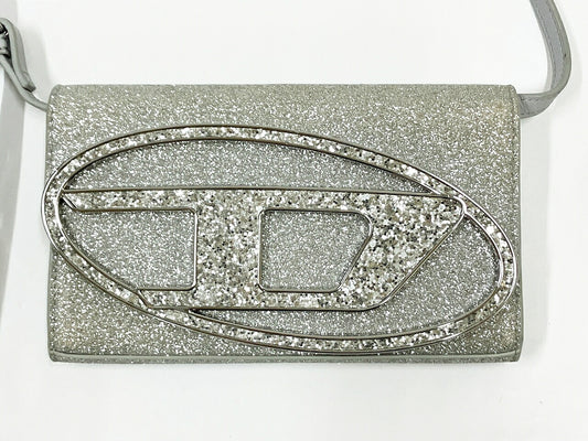 DIESEL 1DR Wallet Strap Glitter Bag Silver
