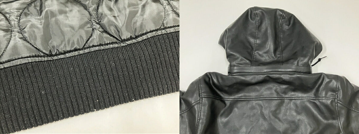 ALPHA INDUSTRIES Black Faux Leather Hooded Jacket Size L