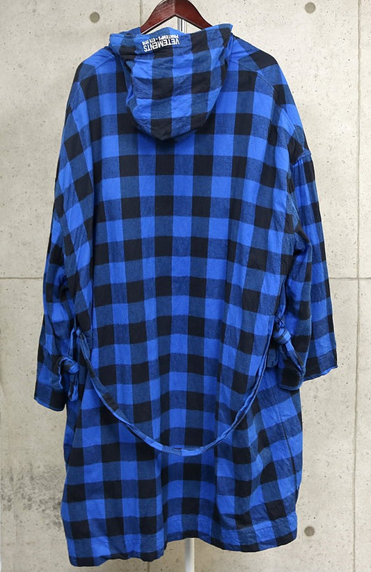 VETEMENTS Plaid Hooded Gown Coat Blue Size S