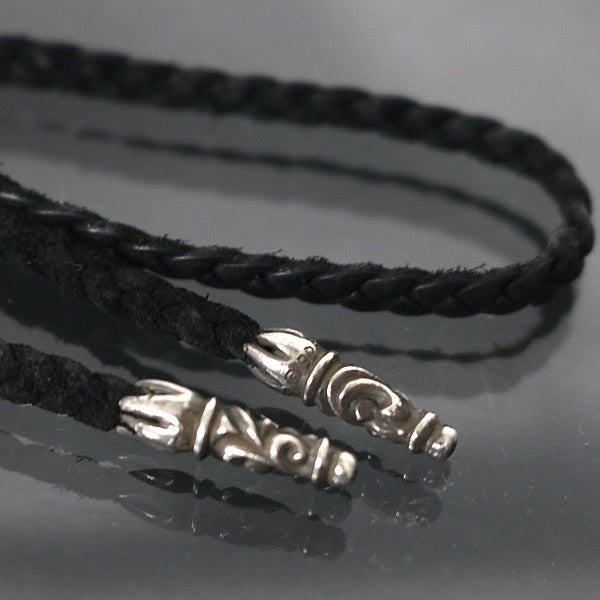 CHROME HEARTS Leather Braid Necklace SV925 Size ONE Black