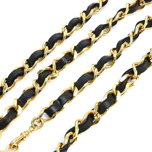 CHANEL 1982 Vintage Gold Chain Leather Belt Size ONE SIZE